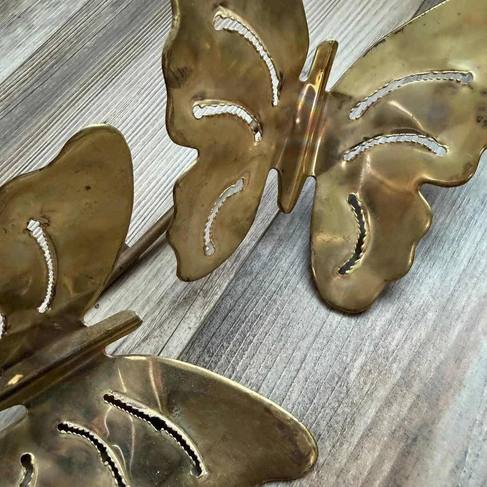 Vintage Brass Butterfly Wall Art‎ Set of 2 Copper Flowers 1970s